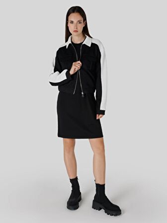 Regular Fit Fermuarlı Siyah Kadın Sweatshirt