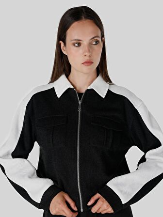 Regular Fit Fermuarlı Siyah Kadın Sweatshirt