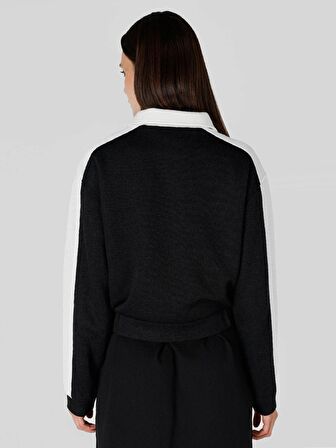 Regular Fit Fermuarlı Siyah Kadın Sweatshirt