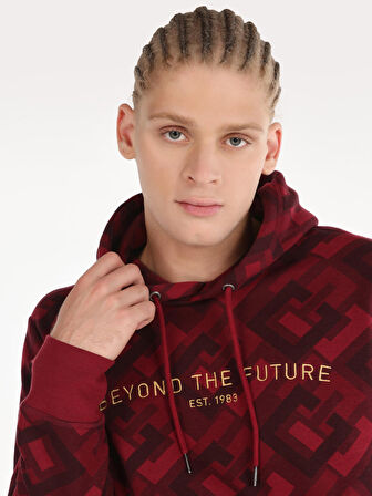 Regular Fit Baskılı Kapüşonlu Mor Erkek Sweatshirt