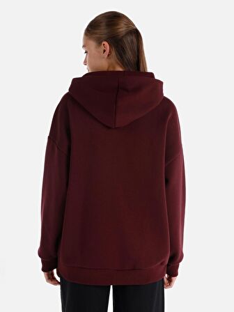 Regular Fit Baskılı Kapüşonlu Bordo Kadın Sweatshirt Cl1065942