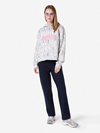 Normal Kesim Kapüşonlu Baskılı Gri Kadın Sweatshirt Cl1065957