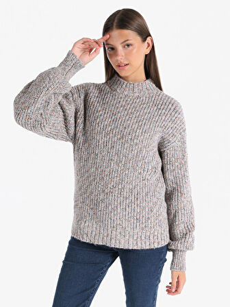 Slim Fit Bisiklet Yaka Çok Renkli Kadın Kazak