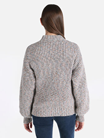 Slim Fit Bisiklet Yaka Çok Renkli Kadın Kazak