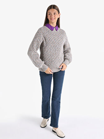 Slim Fit Bisiklet Yaka Çok Renkli Kadın Kazak