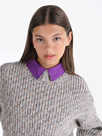 Slim Fit Bisiklet Yaka Çok Renkli Kadın Kazak