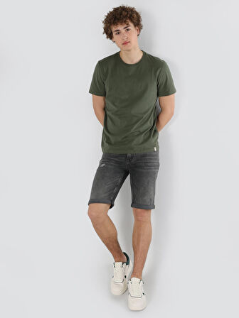 Regular Fit Bisiklet Yaka Basic Yeşil Erkek Kısa Kol Tişört