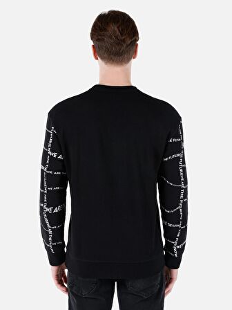 Normal Kesim Bisiklet Yaka Baskılı Siyah Erkek Sweatshirt Cl1066732