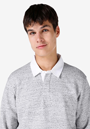 Regular Fit Polo Yaka  Erkek Gri Uzun Kol Tişört