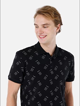 Normal Kesim Polo Yaka Baskılı Siyah Erkek Kısa Kol Tişört Cl1066737
