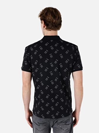 Normal Kesim Polo Yaka Baskılı Siyah Erkek Kısa Kol Tişört Cl1066737
