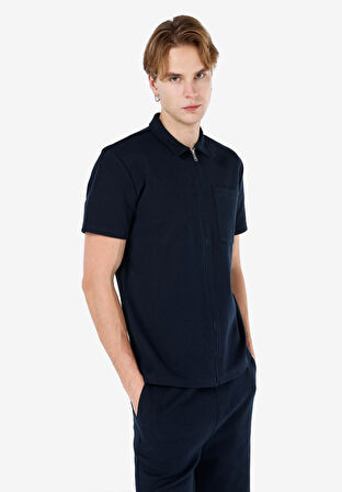 Regular Fit Polo Yaka Düz Erkek Lacivert Kısa Kol Tişört