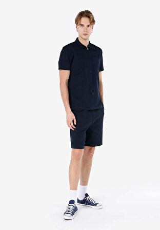Regular Fit Polo Yaka Düz Erkek Lacivert Kısa Kol Tişört