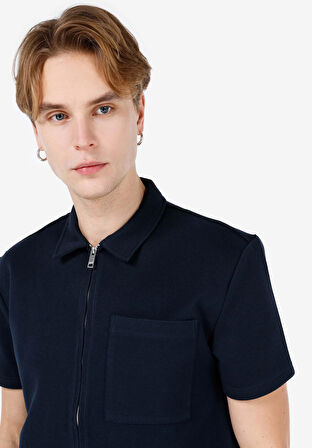 Regular Fit Polo Yaka Düz Erkek Lacivert Kısa Kol Tişört
