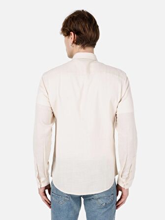 Dar Kesim Shirt Yaka Bej Erkek Uzun Kol Gömlek Cl1066755