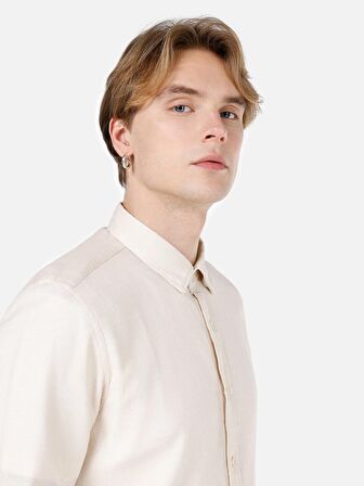 Dar Kesim Shirt Yaka Bej Erkek Uzun Kol Gömlek Cl1066755