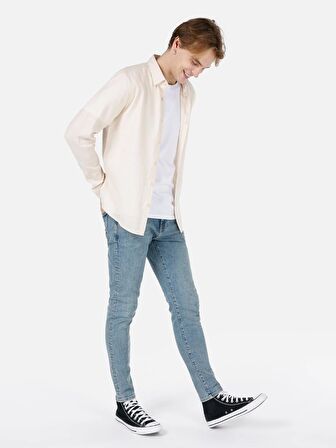 Dar Kesim Shirt Yaka Bej Erkek Uzun Kol Gömlek Cl1066755