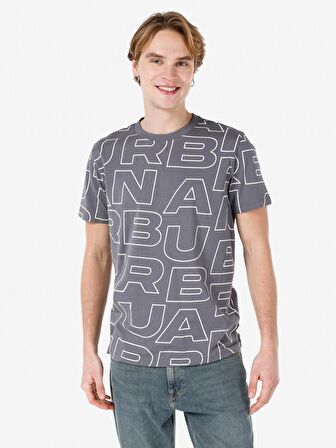 Normal Kesim Bisiklet Yaka Baskılı Antrasit Erkek Kısa Kol Tişört Cl1066761