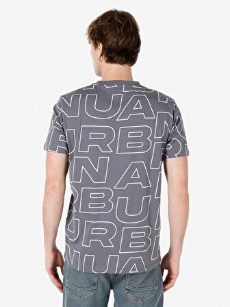 Normal Kesim Bisiklet Yaka Baskılı Antrasit Erkek Kısa Kol Tişört Cl1066761