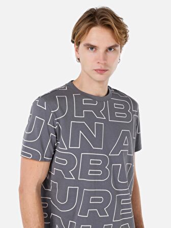 Normal Kesim Bisiklet Yaka Baskılı Antrasit Erkek Kısa Kol Tişört Cl1066761