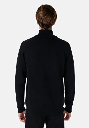 Regular Fit Turtle Neck Jakarlı Erkek Siyah Kazak