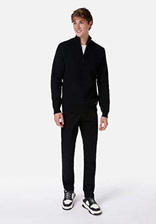 Regular Fit Turtle Neck Jakarlı Erkek Siyah Kazak