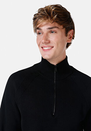 Regular Fit Turtle Neck Jakarlı Erkek Siyah Kazak