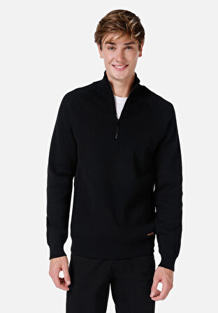 Regular Fit Turtle Neck Jakarlı Erkek Siyah Kazak