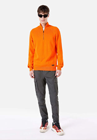 Regular Fit Turtle Neck Jakarlı Erkek Turuncu Kazak