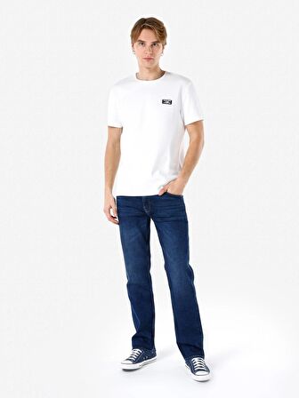 Normal Kesim Bisiklet Yaka Baskılı Beyaz Erkek Kısa Kol Tişört Cl1066782