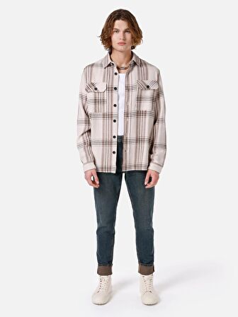 Normal Kesim Shirt Yaka Cepli Bej Erkek Uzun Kol Gömlek Cl1066796