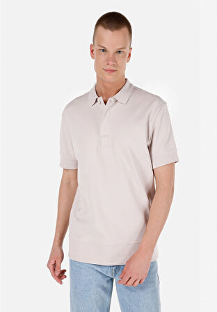 Comfort Fit Polo Yaka Düz Erkek Bej Kısa Kol Tişört