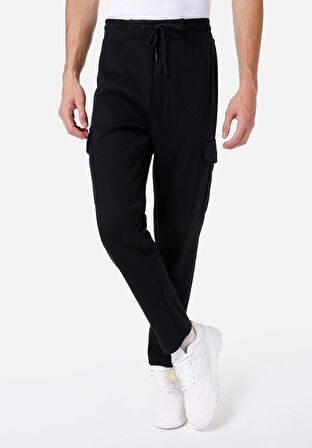 Regular Fit Orta Bel Düz Erkek Siyah Eşofman Altı