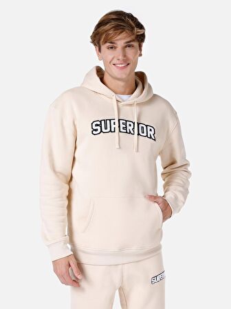 Normal Kesim Kapüşonlu Baskılı Bej Erkek Sweatshirt Cl1066840