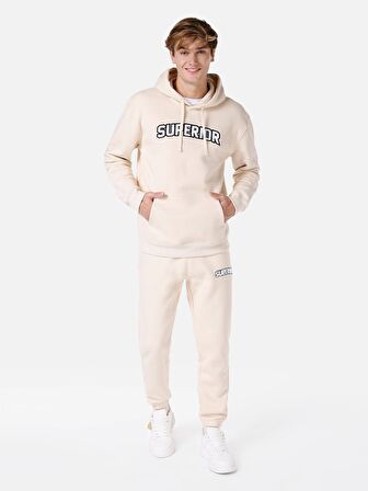 Normal Kesim Kapüşonlu Baskılı Bej Erkek Sweatshirt Cl1066840