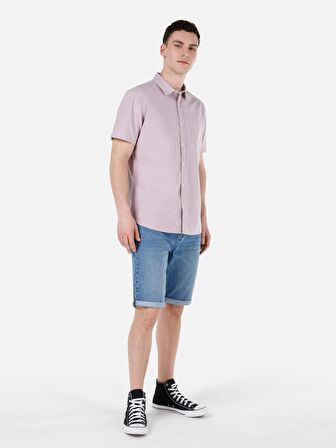Normal Kesim Shirt Yaka Pembe Erkek Kısa Kol Gömlek