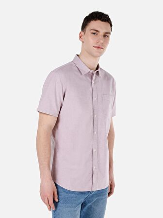 Normal Kesim Shirt Yaka Pembe Erkek Kısa Kol Gömlek