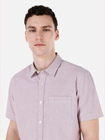 Normal Kesim Shirt Yaka Pembe Erkek Kısa Kol Gömlek