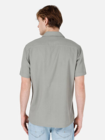 Normal Kesim Shirt Yaka Cepsiz Yeşil Erkek Kısa Kol Gömlek Cl1066937