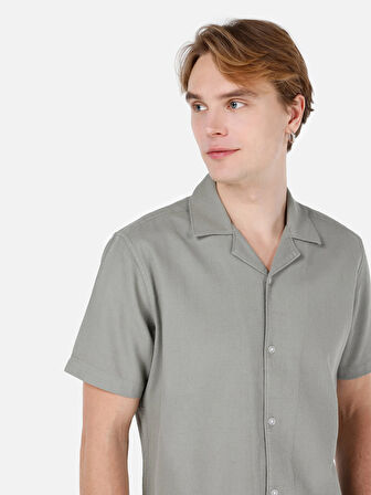 Normal Kesim Shirt Yaka Cepsiz Yeşil Erkek Kısa Kol Gömlek Cl1066937