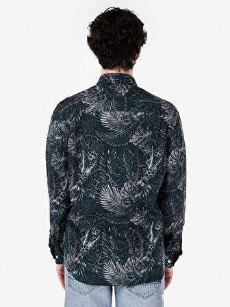 Normal Kesim Shirt Yaka Yeşil Erkek Uzun Kol Gömlek