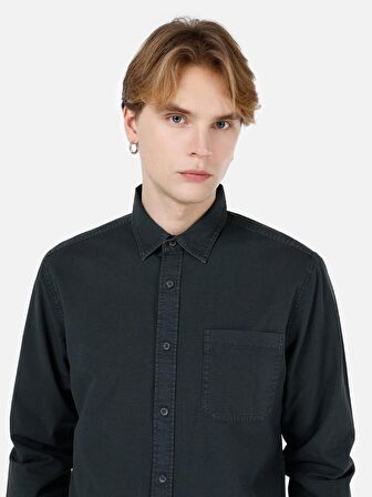 Dar Kesim Shirt Yaka Antrasit Erkek Uzun Kol Gömlek Cl1066942