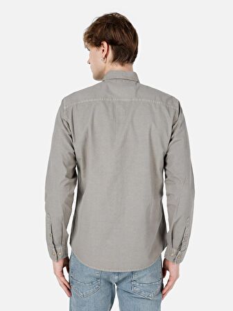 Dar Kesim Shirt Yaka Yeşil Erkek Uzun Kol Gömlek