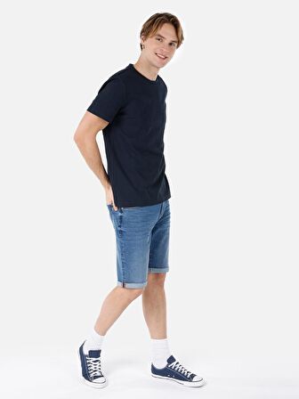 Normal Kesim Bisiklet Yaka Basic Lacivert Erkek Kısa Kol Tişört