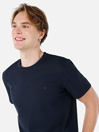Normal Kesim Bisiklet Yaka Basic Lacivert Erkek Kısa Kol Tişört