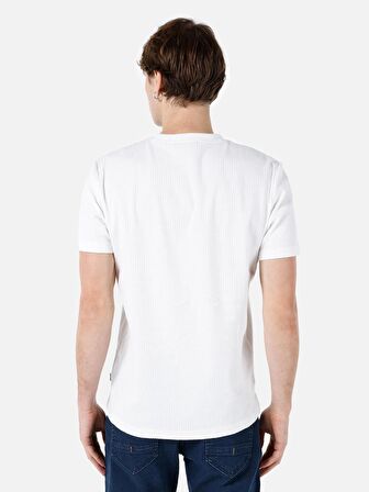 Normal Kesim Bisiklet Yaka Baskılı Beyaz Erkek Kısa Kol Tişört Cl1067035