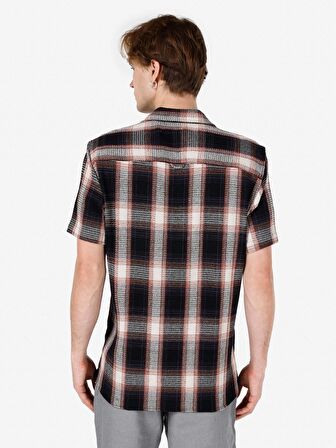 Normal Kesim Shirt Yaka Kareli Lacivert Erkek Kısa Kol Gömlek Cl1067068