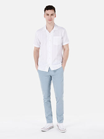 Regular Fit Shirt Yaka Çizgili Beyaz Erkek Kısa Kol Gömlek