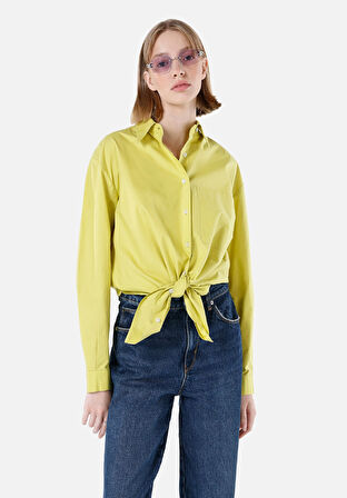 Regular Fit Shirt Neck  Kadın Yeşil Uzun Kol Gömlek
