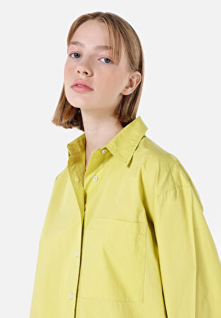 Regular Fit Shirt Neck  Kadın Yeşil Uzun Kol Gömlek